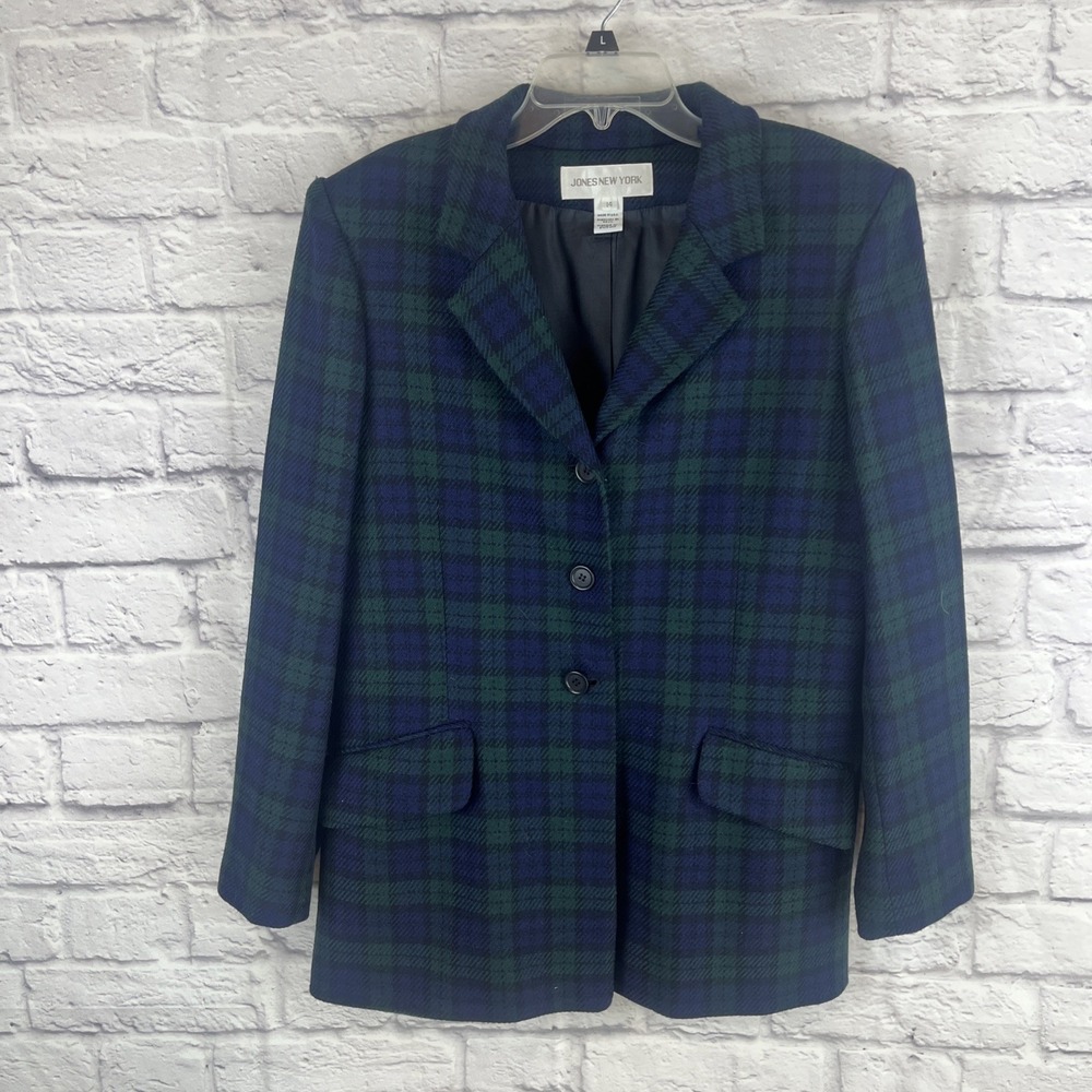 Jones New York VTG Old Money Tartan Plaid Wool Blazer Size 14 Preppy Academia